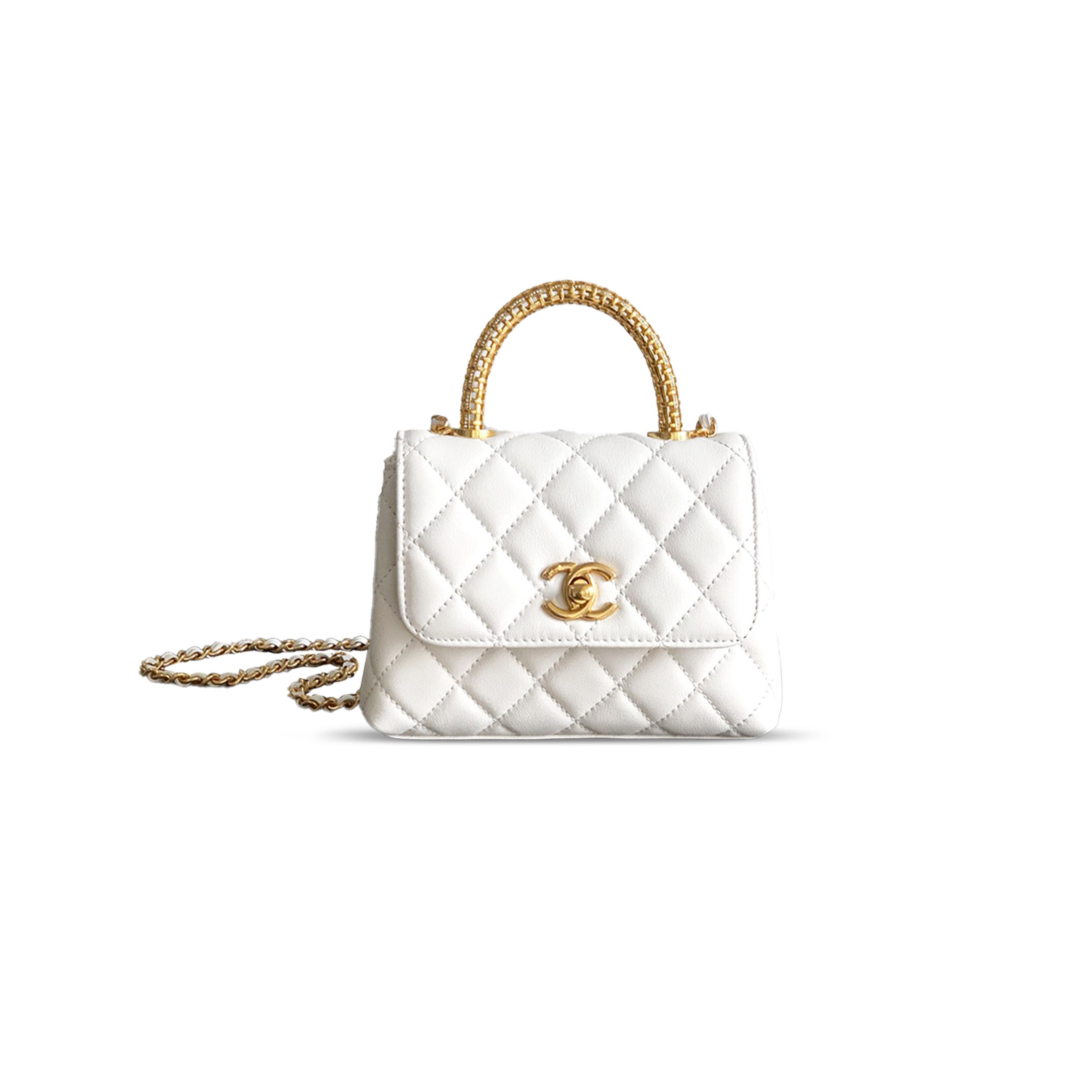 Ch*el 25a calfskin quilted top handle flap bag 103722 (14*11.5*5.5cm)